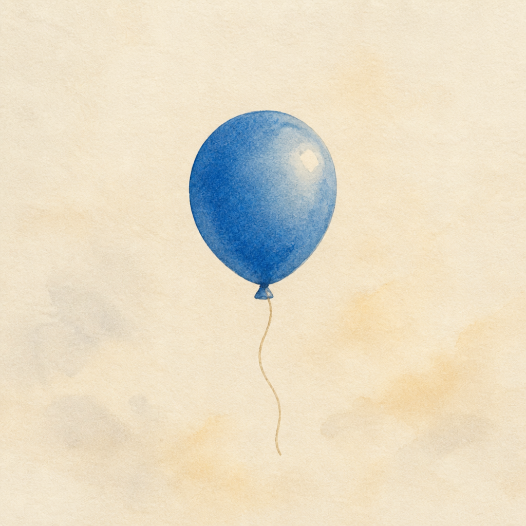 Aquarela de um balão azul, um dos objetos do Contemple