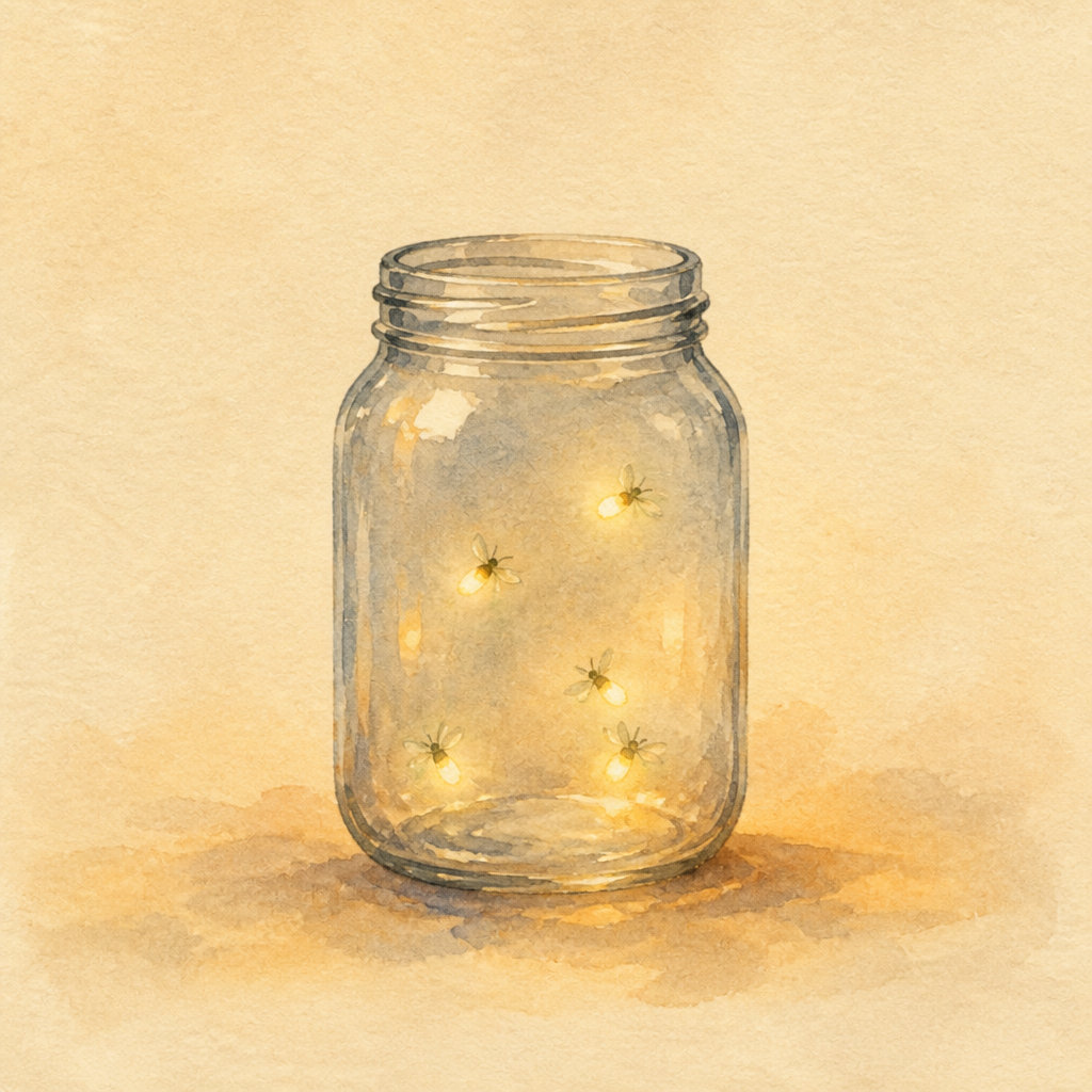 Aquarela de um pote de vagalumes, um dos objetos do Contemple