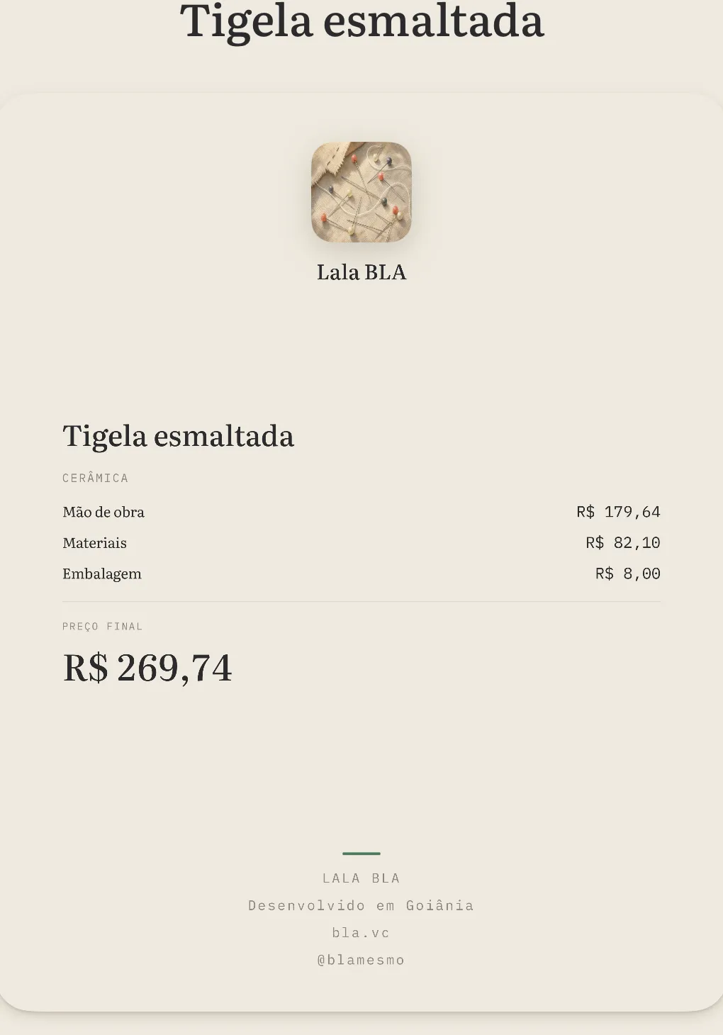 Card de orçamento da Tigela esmaltada, pronto pra mandar